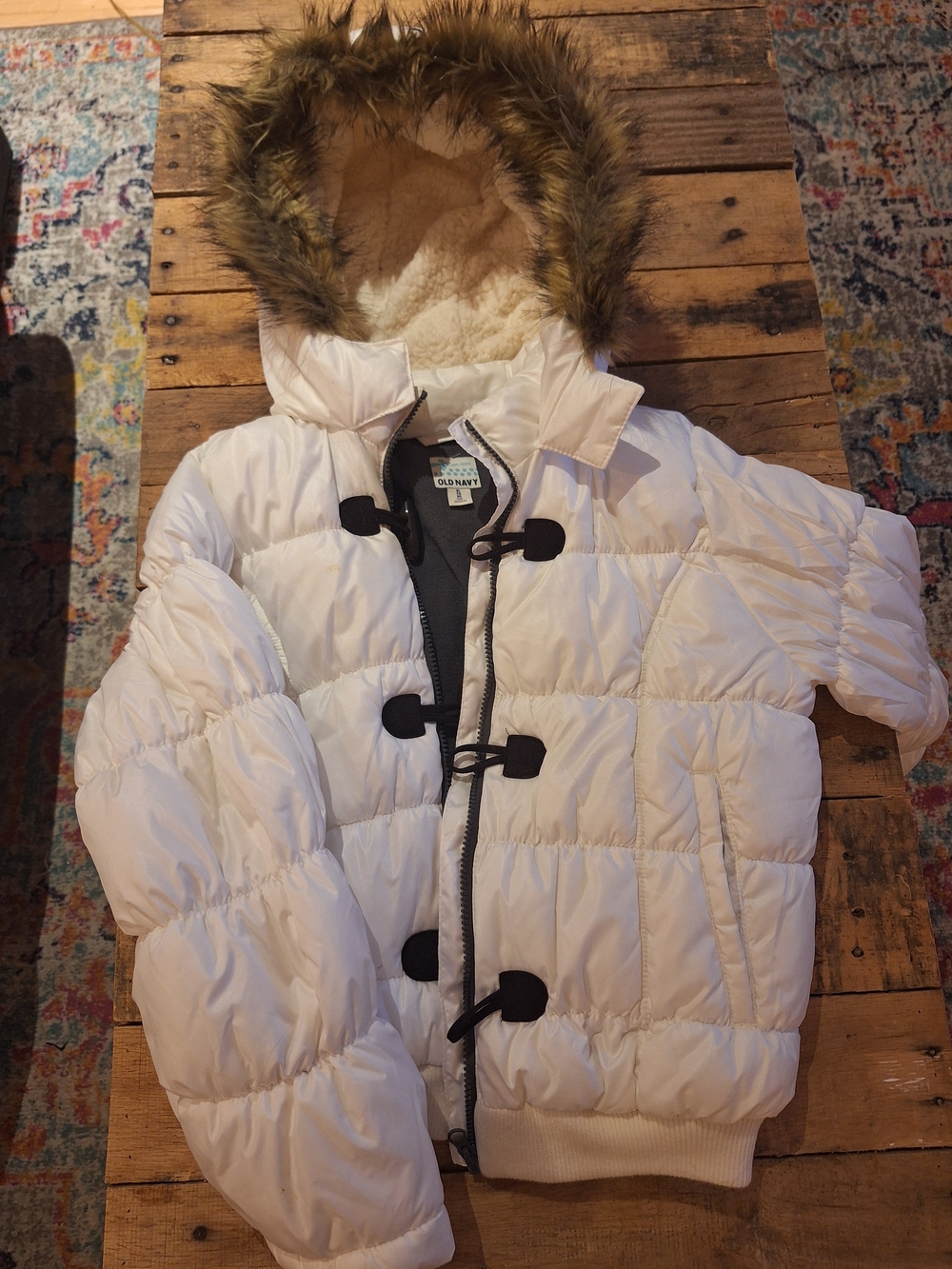 Old Navy Kids White Puffer Jacket with Faux-Fur Hood